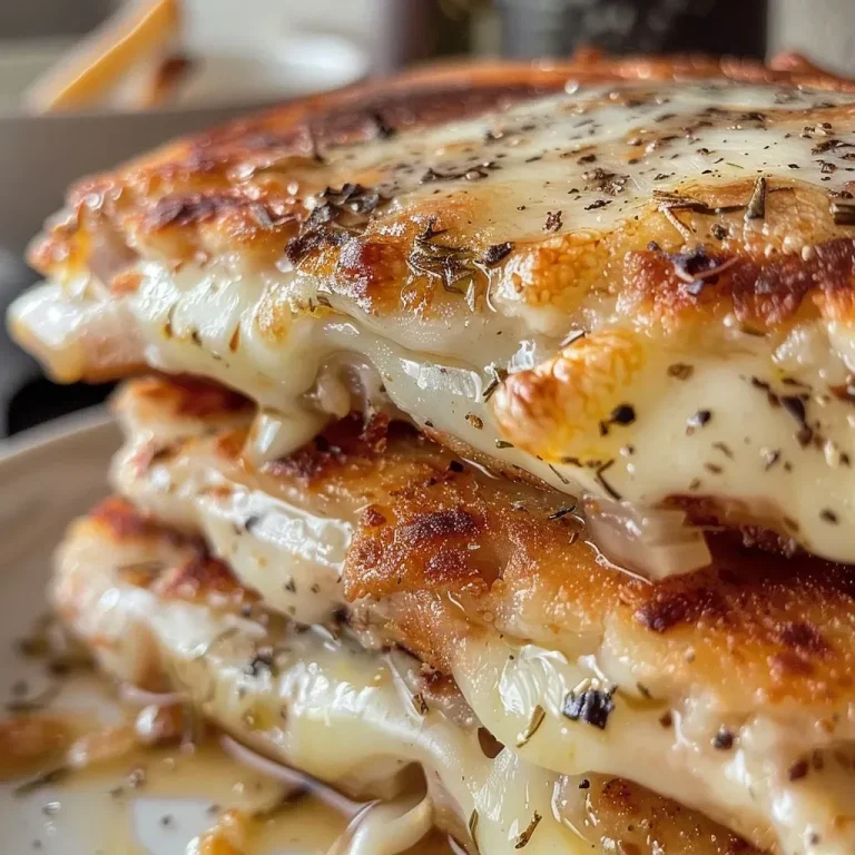 ['A close-up of juicy Hähnchenbrust topped with creamy Frischkäse-Soße, with herbs garnish.', 'Side view of a succulent chicken breast in a rich cream sauce, garnished with fresh herbs.', 'Tantalizing Hähnchenbrust in Frischkäse-Soße, showing its glossy texture and vibrant herbs.', 'Delicious chicken breast in a creamy sauce, beautifully presented with chopped herbs on top.']