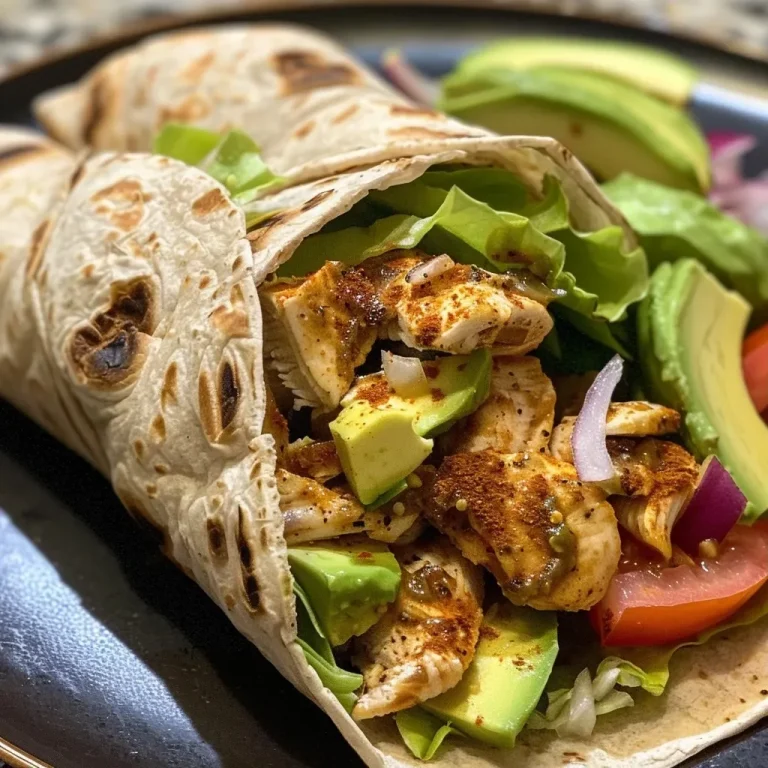 ['Close-up view of high protein chicken avocado wraps filled with colorful fresh ingredients.', 'Juicy chicken and avocado wraps showcasing vibrant lettuce and tomatoes, from a side angle.', 'A delicious chicken avocado wrap, revealing layers of chicken, avocado, and vegetables.', 'Side view of a chicken wrap with avocado, lettuce, and cheese, highlighting its freshness.']