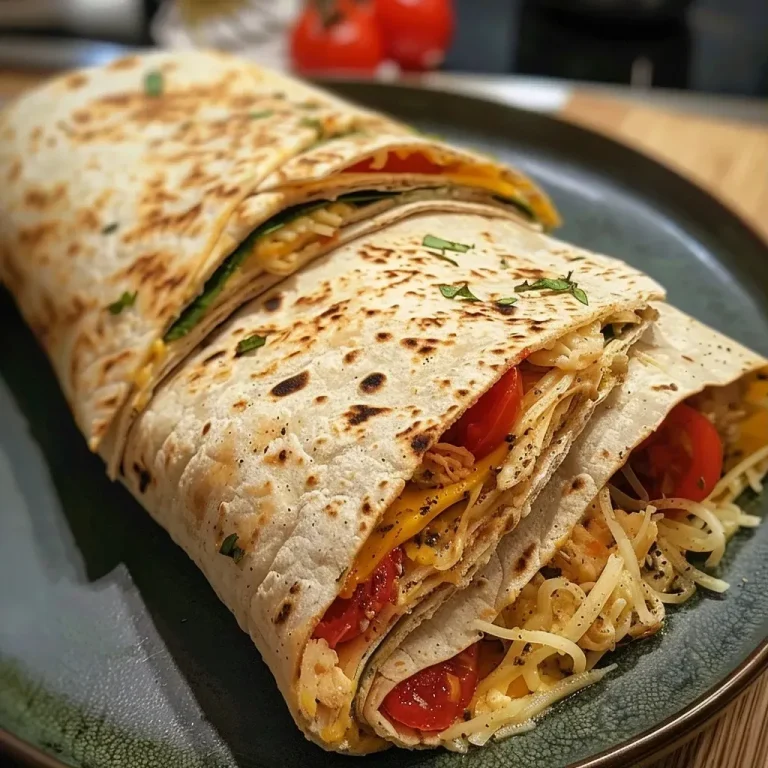 ['Close-up of a cheesy garlic chicken wrap, showcasing juicy chicken strips and melted cheese.', 'Side view of a Käse-Knoblauch-Hähnchen-Wrap with ingredients visible, highlighting its delicious filling.', 'An appetizing image of a loaded chicken wrap, featuring grilled chicken, cheese, and garlic.', 'Delicious tortilla wrap filled with chicken, melted cheese, and garlic, captured in rich detail.']