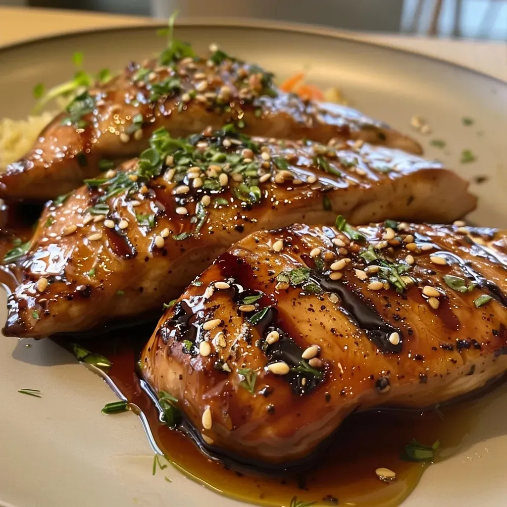 ['Juicy chicken breast fillets in a rich teriyaki sauce, garnished with fresh parsley.', 'A vibrant close-up of a keto-friendly chicken stir-fry featuring colorful ingredients.', 'Deliciously cooked teriyaki chicken with herbs, served in a skillet.', 'A side view of a keto teriyaki chicken dish, showcasing glistening meat and herbs.']