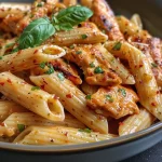 ['A close-up view of a baked noodle chicken casserole topped with melted cheese and herbs.', 'Side view of a golden, crispy noodle chicken bake with pieces of chicken and pasta visible.', 'Juicy and cheesy chicken pasta casserole with garlic and herbs, captured in vibrant detail.', 'Deliciously baked chicken noodle casserole presented in a rustic dish, showcasing its creamy texture.']