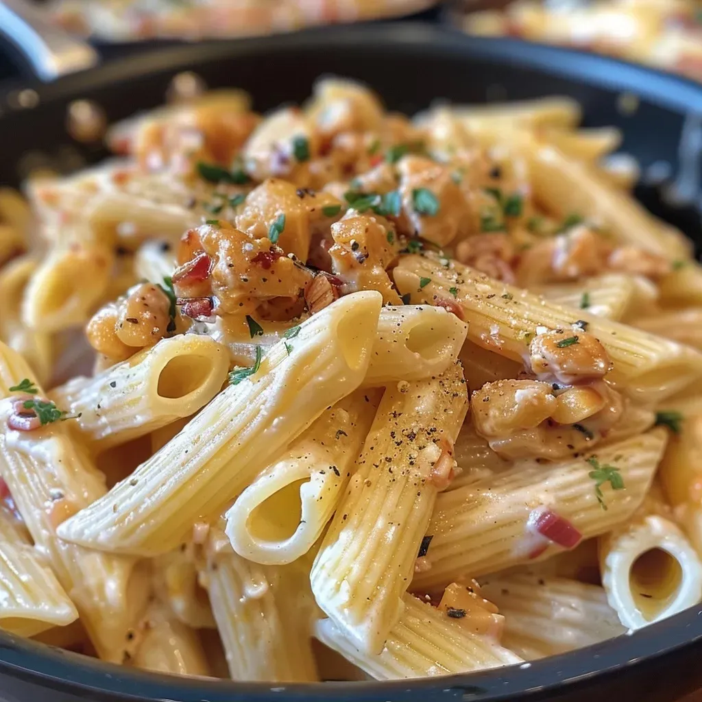 ['Close-up view of a creamy pasta chicken bake with golden cheese on top.', 'Side profile of a noodle chicken casserole, featuring garlic and parmesan.', 'Juicy chicken pasta bake with a crispy topping and a sprinkle of herbs.', 'Detailed shot of a delicious baked noodle dish with chicken and melted cheese.']