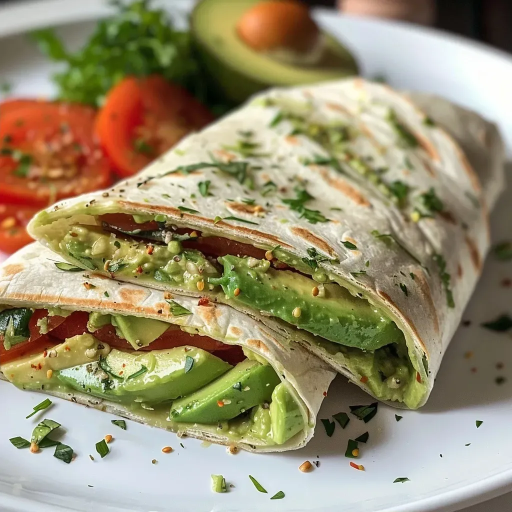 ['Close-up view of low-carb chicken avocado wraps filled with fresh ingredients.', 'Side view of juicy low-carb chicken and avocado wraps on a plate.', 'Appealing low-carb wraps featuring chicken, avocado, and salad ingredients.', 'Delicious low-carb chicken avocado wraps garnished with fresh vegetables.']