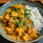 ['Close-up view of a Mango Curry Auflauf, featuring vibrant mango slices and colorful vegetables.', 'Side view of a delicious mango curry casserole, showcasing layers of rice, chicken, and fresh herbs.', 'Juicy Mango Curry Auflauf with bright yellow mangoes and garnished with spring onions.', 'Photograph of a Mango Curry Auflauf, highlighting its creamy texture and colorful ingredients.']