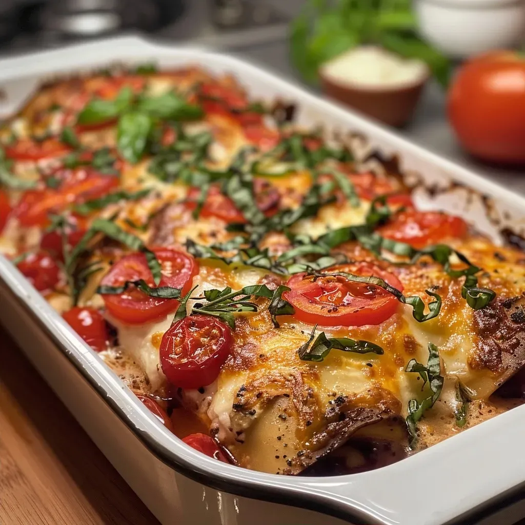 ['Close-up of Mediterranean chicken casserole with vibrant colors and textures.', 'Side view of a delicious chicken and pasta casserole filled with fresh ingredients.', 'Juicy Mediterranean chicken bake showcasing tomatoes, herbs, and melted cheese.', 'Hearty dish featuring chicken, pasta, and colorful vegetables in a creamy sauce.']