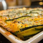 ['Close-up of a juicy Mediterranean chicken zucchini bake, showcasing golden-brown chicken and sliced zucchini.', 'Side view image of a delicious baked dish featuring succulent chicken pieces layered with zucchini.', 'Detailed shot of a Mediterranean-style chicken zucchini bake, highlighting the vibrant colors and textures of the ingredients.', 'A mouthwatering close-up of a healthy chicken and zucchini casserole, with herbs and cheese visible on top.']
