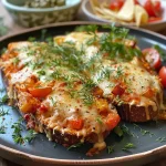 ['A close-up side view of Paprika-Hähnchen-Auflauf in a baking dish, showcasing vibrant peppers and chicken.', 'Juicy Paprika-Hähnchen-Auflauf with colorful layers of chicken and bell peppers, served in a rustic dish.', 'Side angle view of a baked Paprika-Hähnchen-Auflauf, highlighting the melted cheese and fresh ingredients.', 'A delicious looking Paprika-Hähnchen-Auflauf filled with chicken, peppers, and creamy sauce in a casserole dish.']