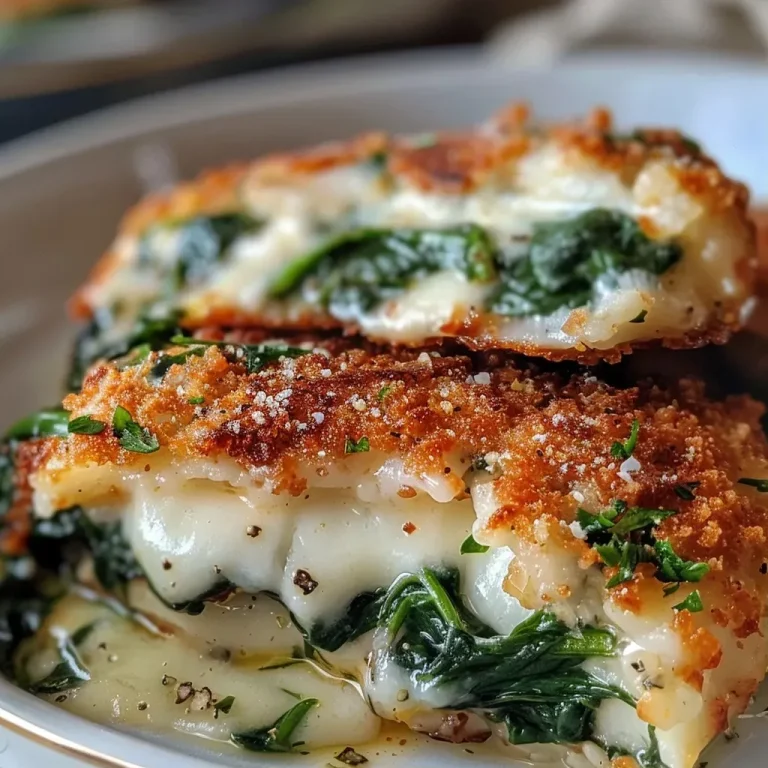['Close-up view of Spinat Parmesan Hähnchen showing juicy chicken breast with spinach.', 'Side profile of a deliciously prepared Spinat Parmesan Hähnchen with melted cheese.', 'Detailed view of a savory Spinat Parmesan Hähnchen featuring fresh spinach and golden-brown crust.', 'Appetizing close-up of Spinat Parmesan chicken garnished with spinach and herbs.']