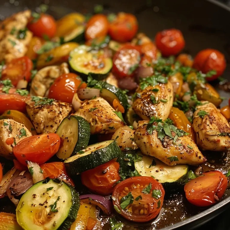 ['Close-up side view of a Mediterranean chicken bake with vibrant vegetables and melted cheese.', 'Juicy pieces of chicken, zucchini, and tomatoes in a Mediterranean-style casserole dish.', 'A colorful Mediterranean chicken bake featuring cherry tomatoes and herbs, served warm.', 'Freshly baked Mediterranean chicken dish with herbs, cheese, and sliced zucchini.']