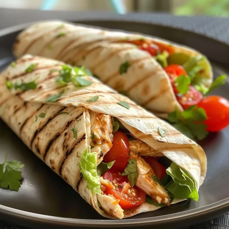 ['Close-up side view of a chicken and tomato wrap on a plate.', 'Juicy chicken breast wrapped with fresh tomatoes and lettuce.', 'Tortilla wrap filled with chicken, tomatoes, and crispy bacon.', 'Vertical shot of a hand holding a chicken and tomato wrap filled with greens.']