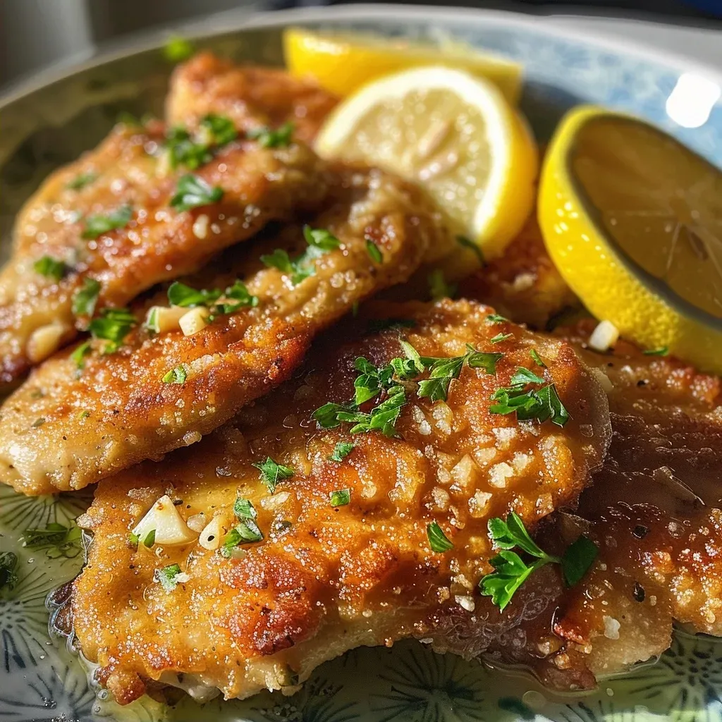 ['Close-up view of juicy Zitronen-Hähnchen with lemon slices and herbs.', 'Side view of a baked lemon chicken dish garnished with herbs.', 'Juicy chicken breast marinated with lemon and herbs, served on a plate.', 'Delicious Zitronen-Hähnchen with garlic and fresh herbs, ready to serve.']