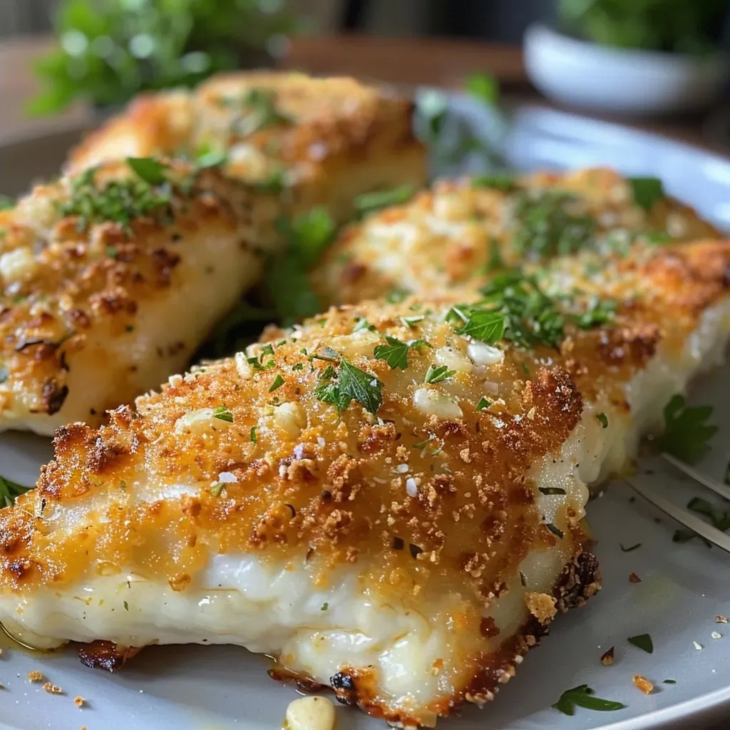 ['Juicy Zitronen-Parmesan-Pfannenhähnchen in a skillet, garnished with fresh parsley.', 'Close-up view of golden-brown Zitronen-Parmesan chicken fillets with lemon slices.', 'A side view of a skillet with sizzling Zitronen-Parmesan chicken, highlighting the crispy texture.', 'Deliciously cooked Zitronen-Parmesan chicken breast, surrounded by fresh herbs and lemon zest.']